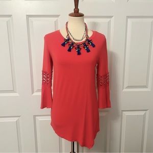Coral Bell Sleeve Asymmetrical Hem Top